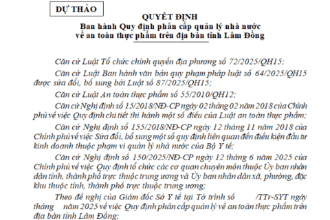 Truyền thông dự thảo Quyết định ban hành Quy định phân cấp quản lý nhà nước về an toàn thực phẩm trên địa bàn tỉnh Lâm Đồng
